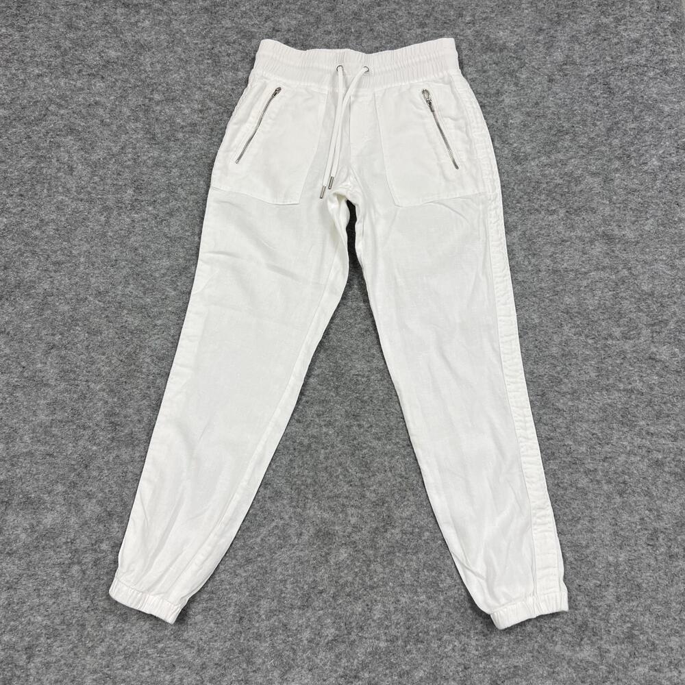 Athleta Pants Womens 0 White Linen Jogger Tapered Drawstring Zipper Pockets